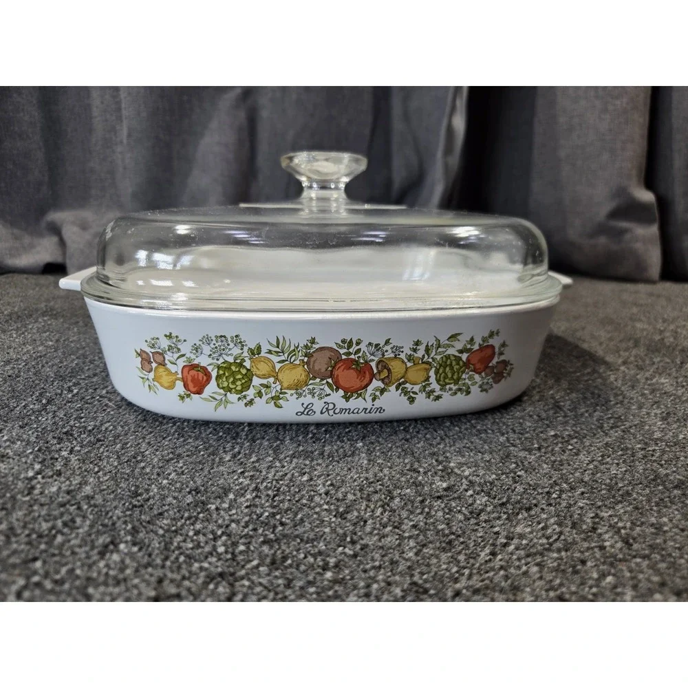 Vintage Corning Ware Le Romarin A-10-B Casserole Dish w Pyrex Lid 10x10 USA